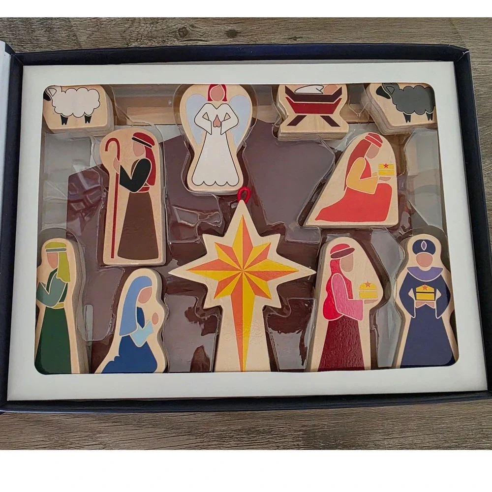 The Christmas Star from Afar Wooden Nativity Set and Book Natalie Ard 16 Piece
